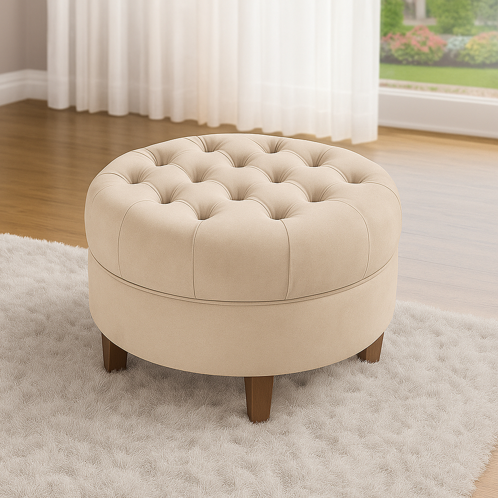 Puff Redondo Capitonê Amsterdã Moderno Suede Para Sala Quarto - AV