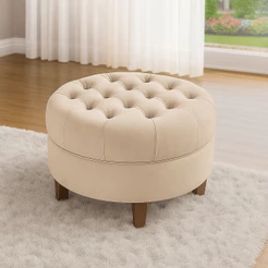 Puff Redondo Capitonê Amsterdã Moderno Suede Para Sala Quarto - AV