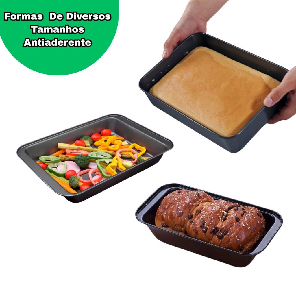 Kit Formas Retangulares Antiaderente Travessa Bolo Pão Assados Resistente Varios Tamanhos