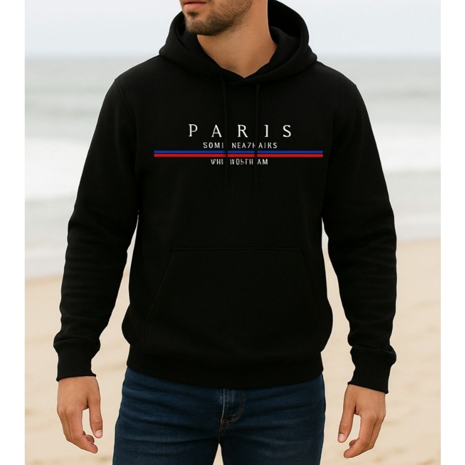 Blusa Frio Casaco Algodão PREMIUM Canguru Estampado Paris ADULTO Não Encolhe Bolso Confortavel