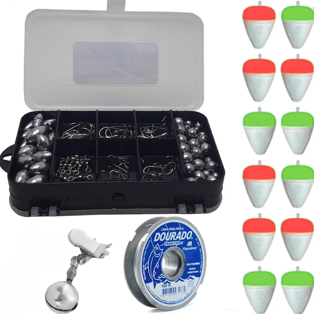 Kit Pesca Esportiva Chumbada Anzol Giradores e Boias Sino e Linha - Sports & Outdoors
