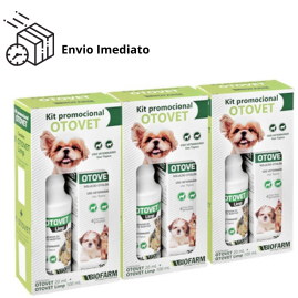 Otovet Remédio Para Ouvido KIT 3 Unid Otite Cães Gatos Biofarm