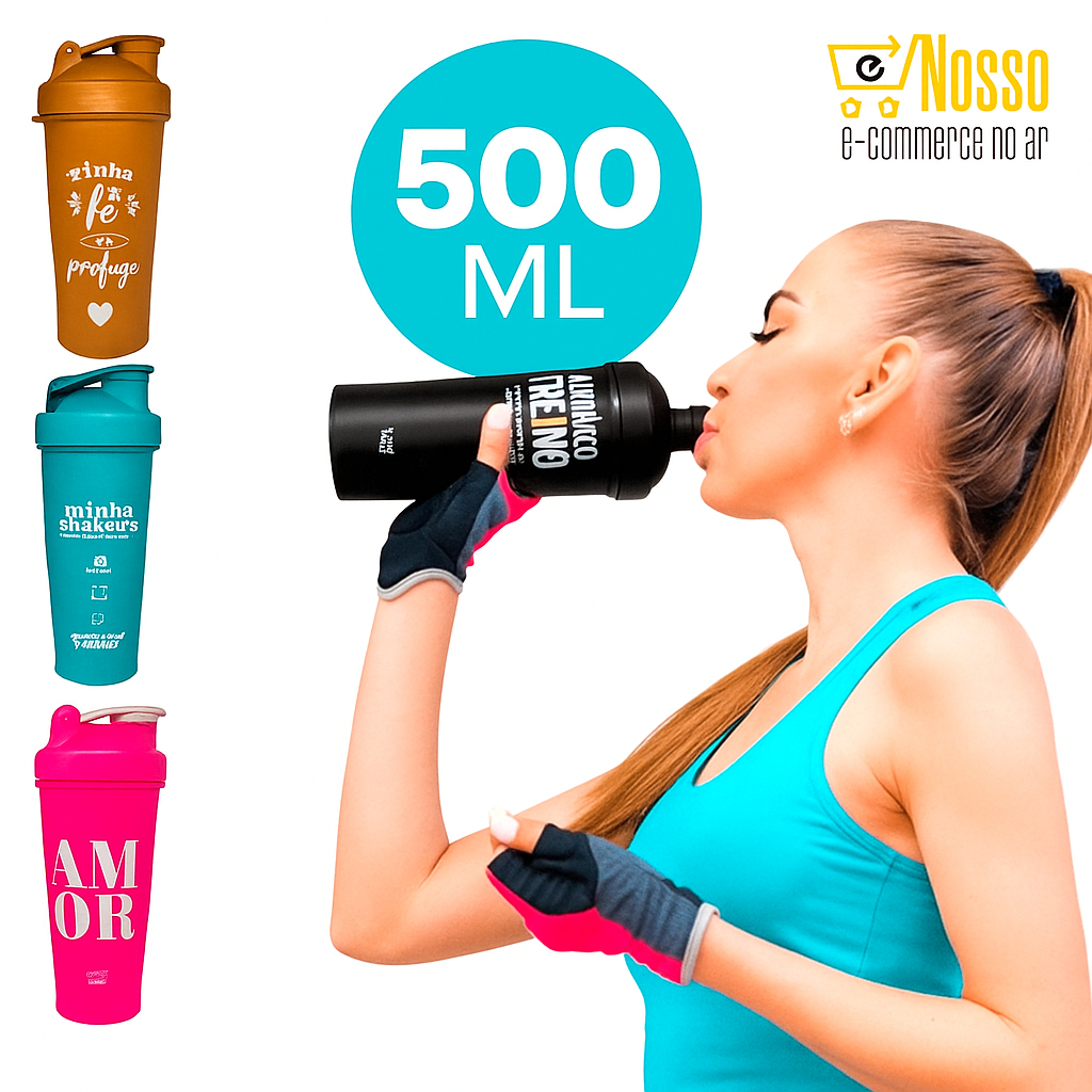 Coqueteleira Shakeira 500ml com Frases Academia Suplementos Fitness Portátil Estilo Motivacional