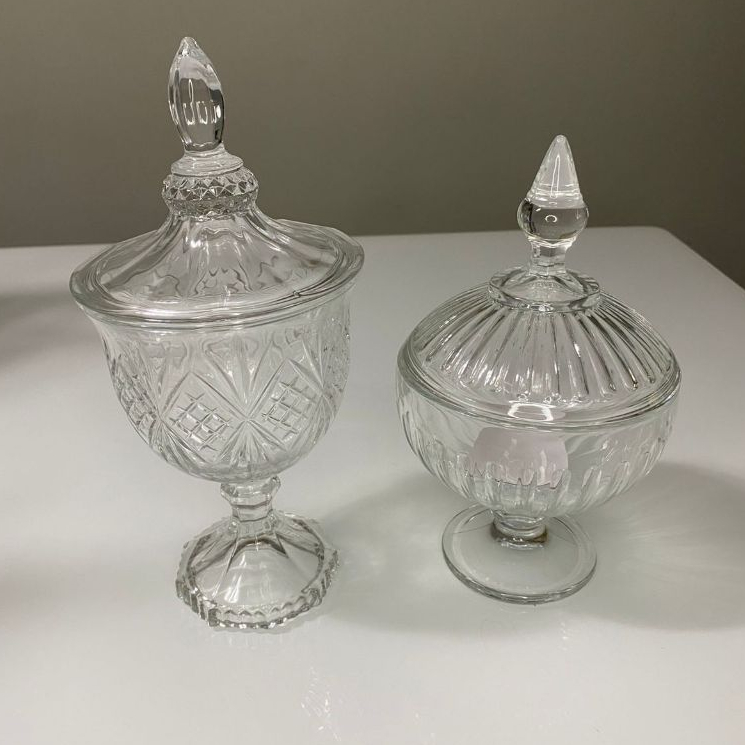 Potiche Cristal Com Pé Baleiro de Vidro Bomboniere Doceira Luxo Decoração Festas 400ml/460ml