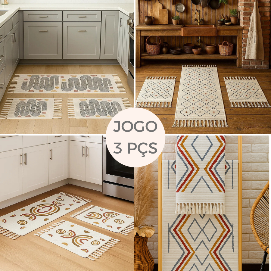 Jogo de Tapetes Minimalistas 3 Peças – Passadeira e Tapetes para Cozinha Moderna em Oferta na Shopee