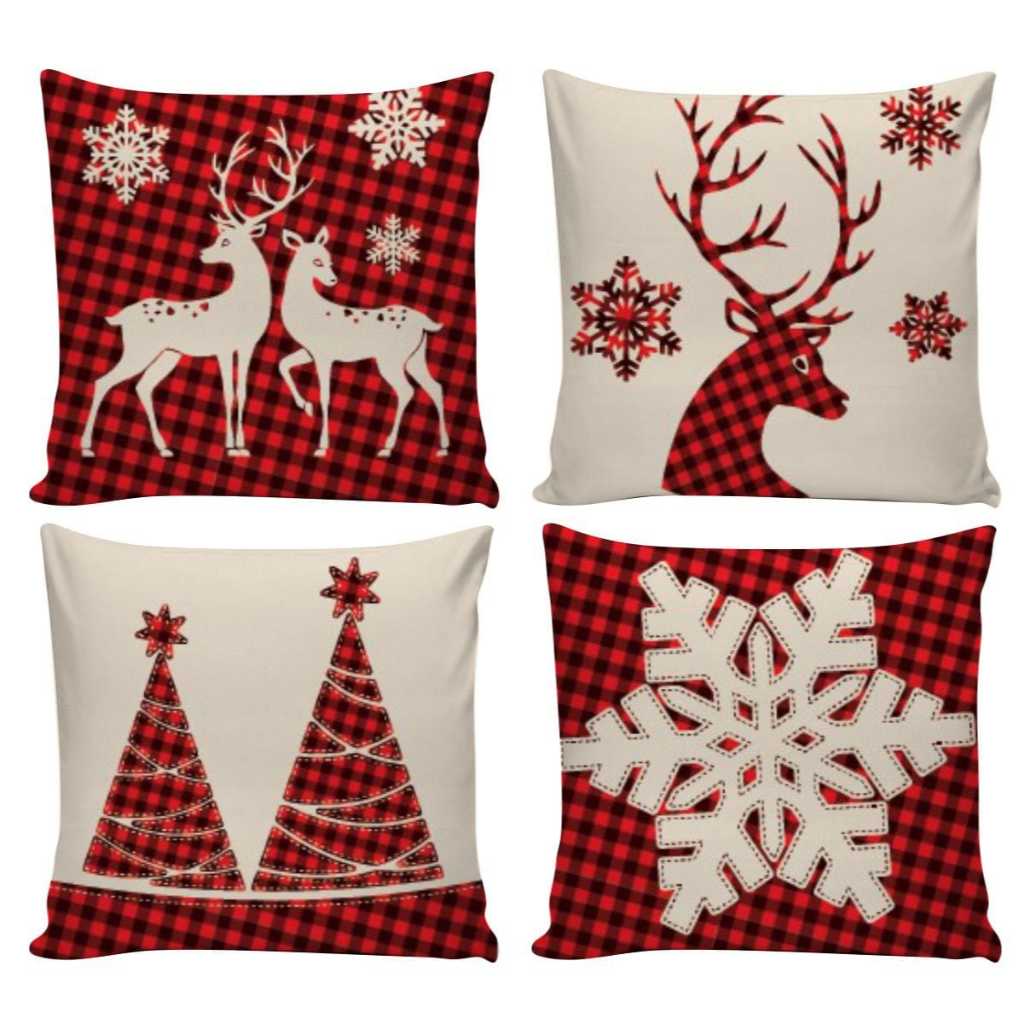 Kit 4 Capas De Almofadas Decorativas 45x45cm Feliz Natal Sala Quarto Decoração Papai Noel Decorativa