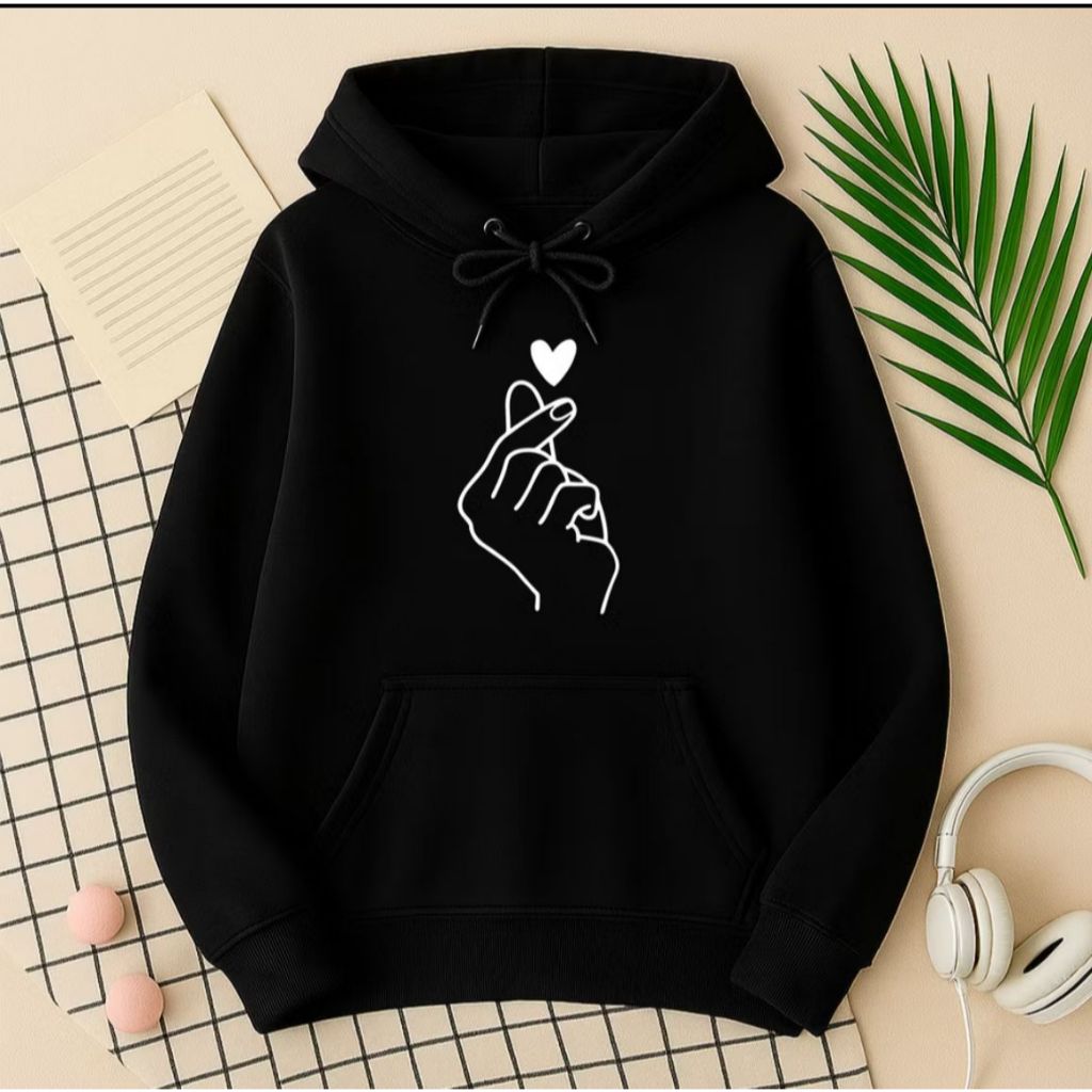 Moletom Canguru Coração Mão Coreana Blusa de Frio Dorama Com Bolso e Capuz