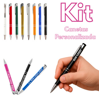 KIt Canetas Personalizadas Metal A Laser Logo Empresa Nome em Oferta na Shopee
