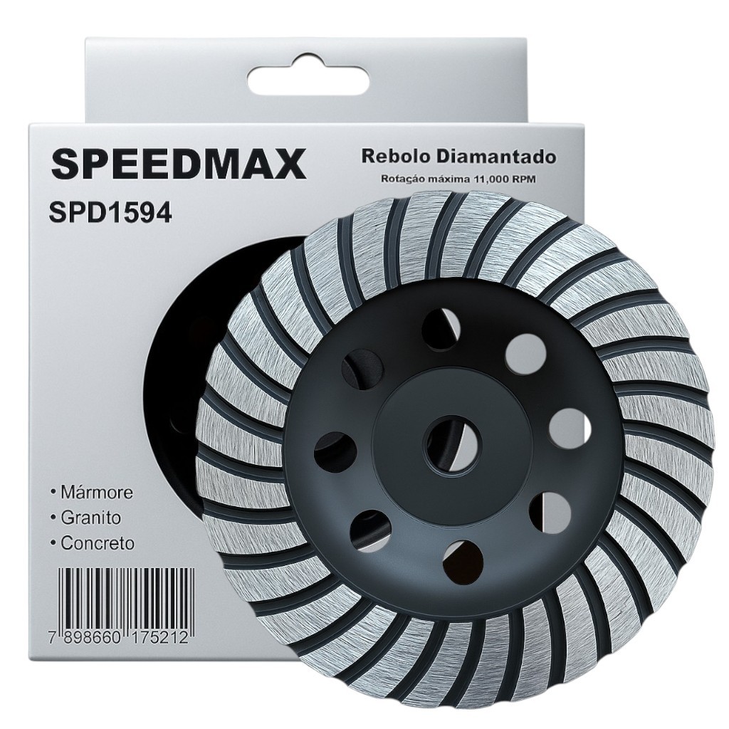 Disco de Desbaste 115mm Rosca M14 Diamantado Turbo Rebolo para Concreto, Granito e Mármore TNT