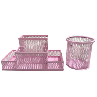 Kit Porta Lápis e Caneta De Metal P/Escritório Rosa Claro (4Div. Red.). em Oferta na Shopee