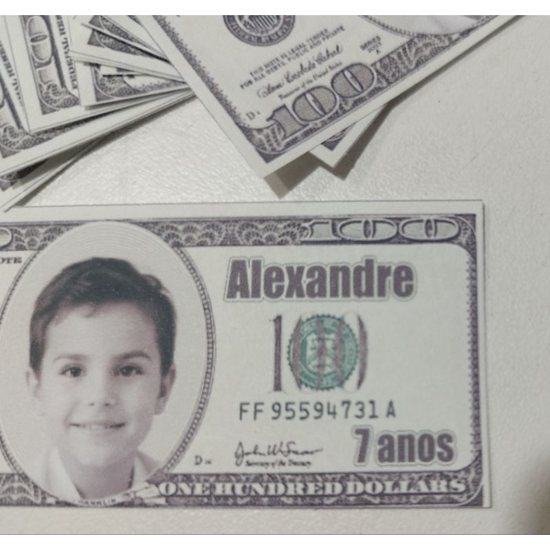 Mini Dólar Dinheiro 1 Face  Personalizado C/ Foto, Nome e idade + Joguinho da Memória