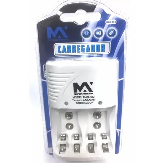 Carregador Para 4 Pilhas Aa/aaa/9v C/inmetro Max-882 Maxmidi - Maxmidia
