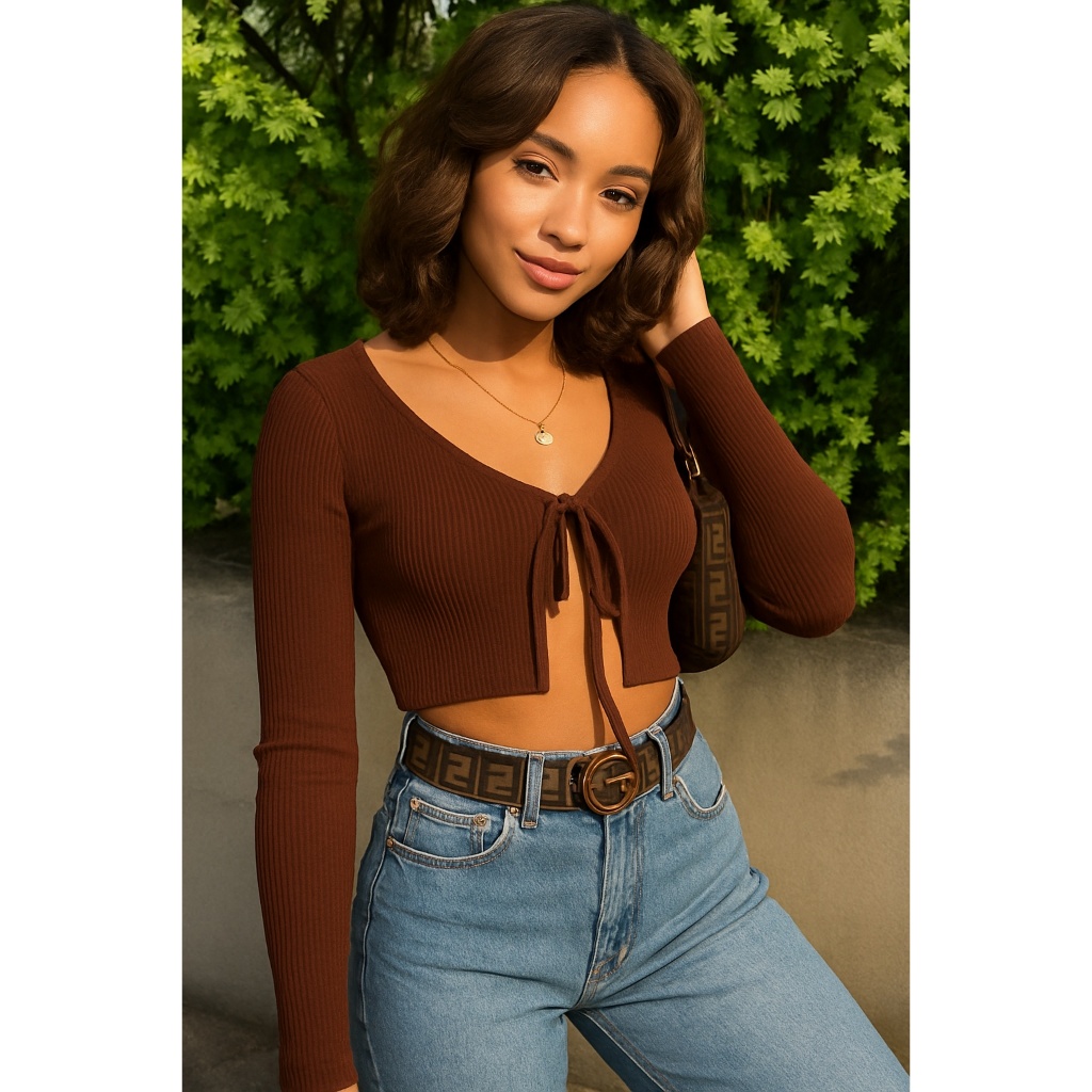 Blusa Cropped Ribana | Canelada Feminina | Moda Outono Inverno | Básica e Versátil ( Cropped Amarração )