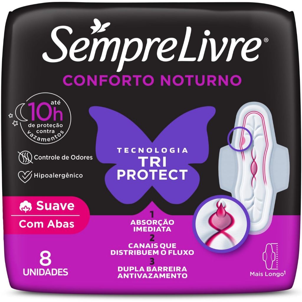 Absorvente Sempre Livre Adapt Noite/Dia Suave Abas 8 Unidades em Oferta na Shopee