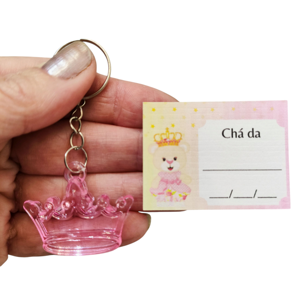 Lembrancinha Chá De Fralda Chá De Bebê Menina Coroa Rosa Chaveiro + Tags - 50 Unidades