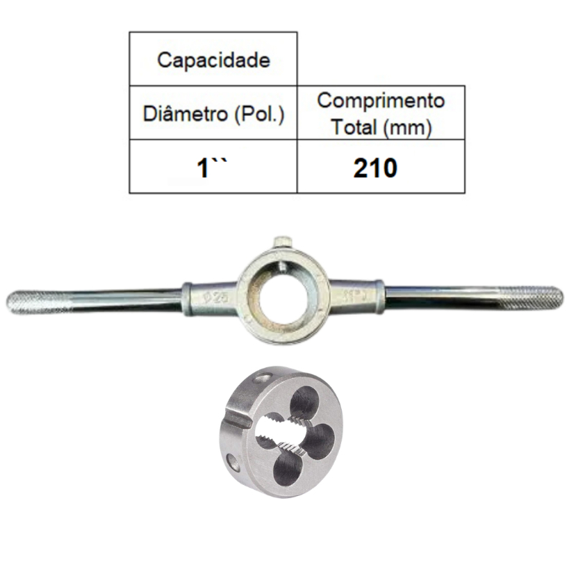 KIT TARRAXA COSSINETE MANUAL AÇO LIGA M8 X 1,25 - ANSI - ROCAST + PORTA COSSINETE 1 POLEGADA