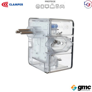 Protetor Dps Energia 3 Tomadas 10A Tecnologia LCF Transparente e Preto - Clamper