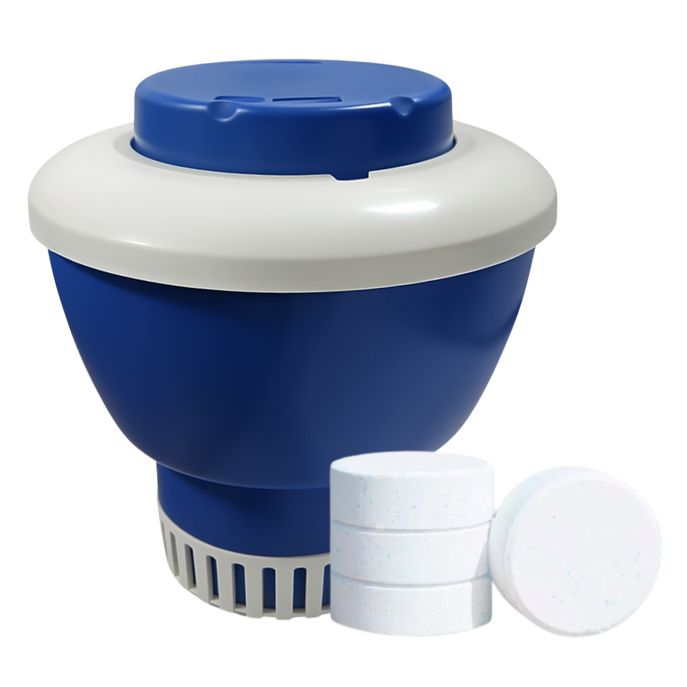 Dosador Flutuante De Cloro Para Limpeza De Piscina + 2 Pastilha De Cloro 200g
