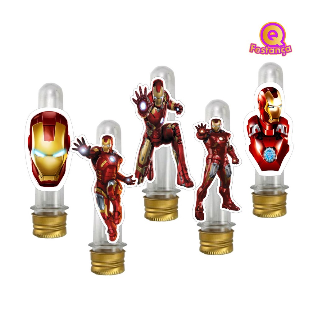 Tubete Acrílico + Apliques 3D Homem de Ferro - VÁRIAS CORES Decoração Festa Aniversário
