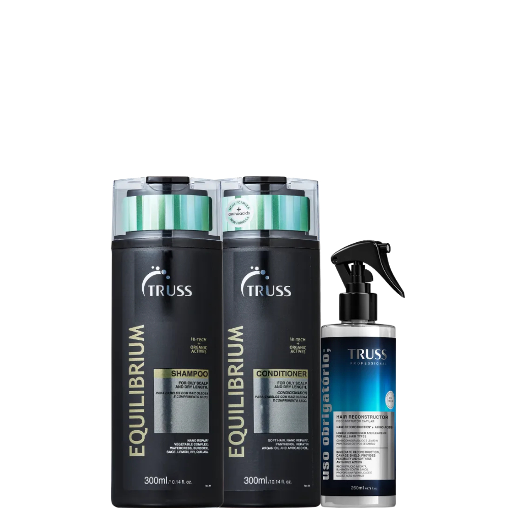 Kit Truss Equilibrium Shampoo+Condicionador 300ml + Spray Reconstrutor Uso Obrigatório 260ml
