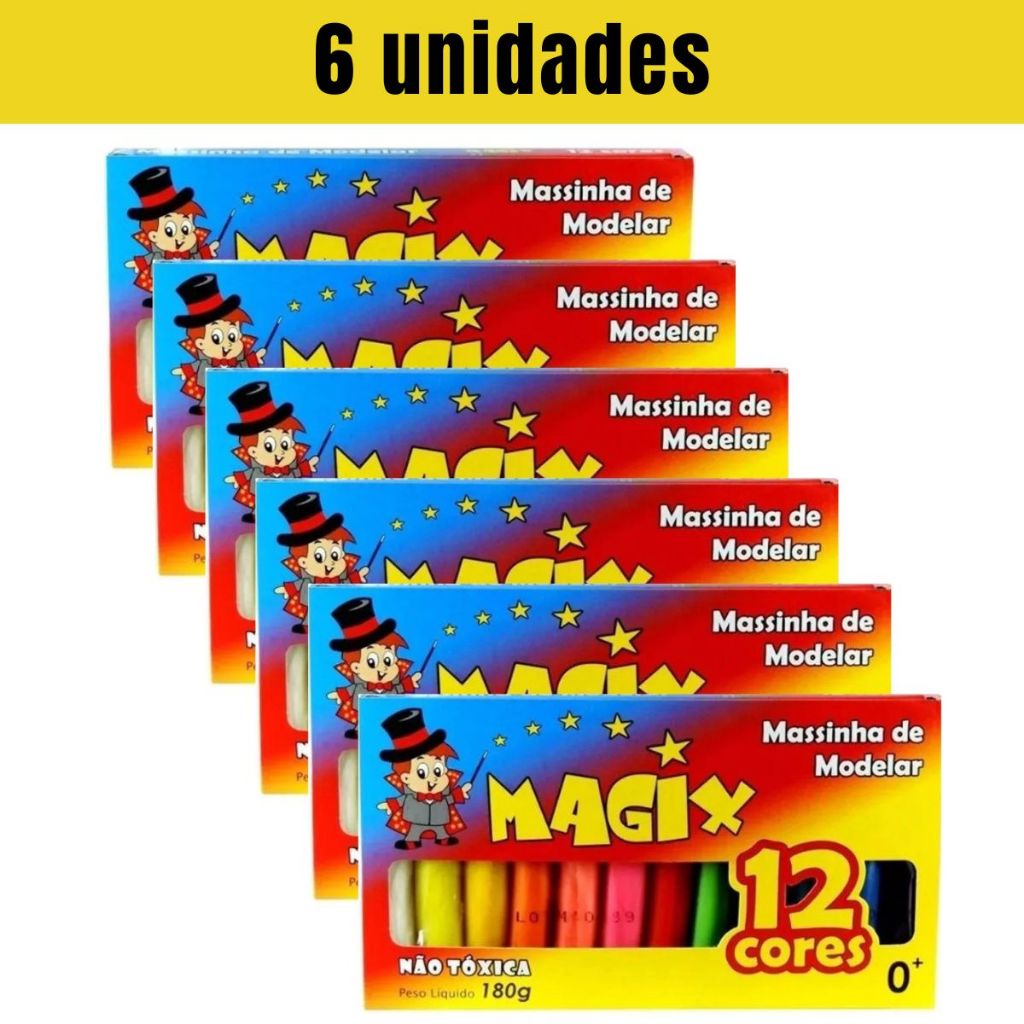 Massinha de Modelar 180g 12 Cores Magix - 6 Unidades Infantil Lembrancinha Festa - Não Toxica em Oferta na Shopee