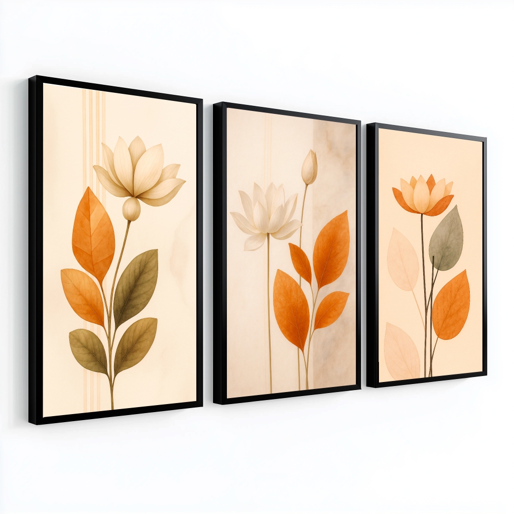 Kit 3 Quadros Decorativos Com Moldura Folhagem Moderno Luxo Para Sala Quarto — imagem 2 de 2