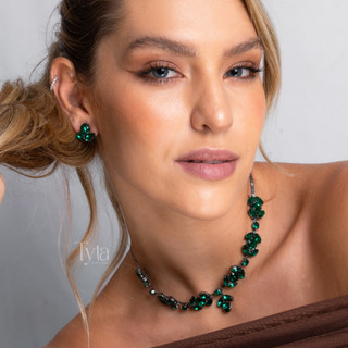 Colar e brinco verde de pedras festa luxo colar verde esmeralda