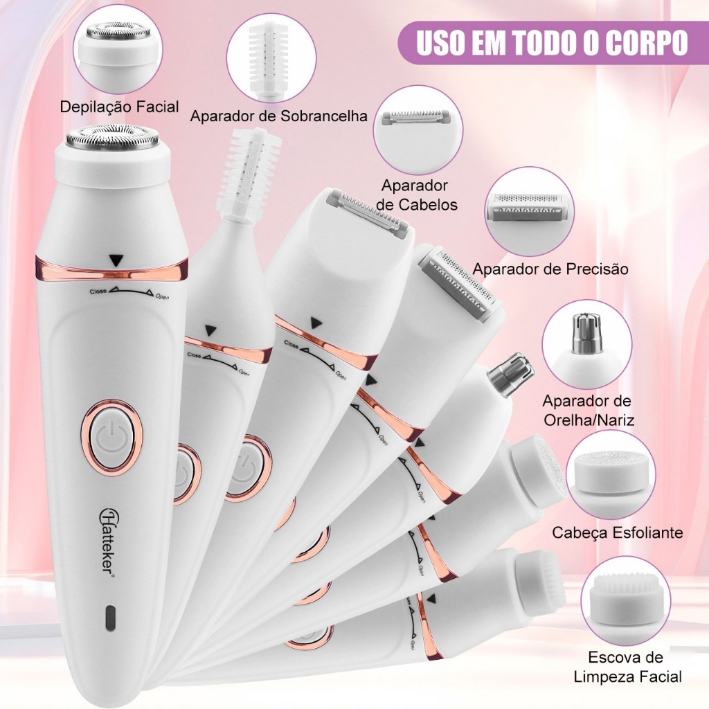 Depilador Eletrico Feminino Recarregável 7 EM 1 Cuidados Corporais Completos Hatteker HT-590 em Oferta na Shopee