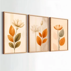 Kit 3 Quadros Decorativos Com Moldura Folhagem Moderno Luxo Para Sala Quarto