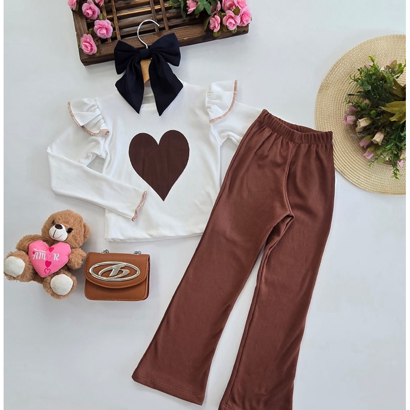 Conjunto de inverno infantil menina blusa flanelada com calça flare Luxo De Frio em Oferta na Shopee