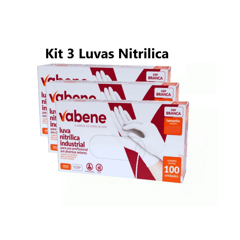 kit 3 Luvas Nitrílica Branca Descartável P M G