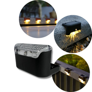 Kit 4-12 Luminária Led Arandela Solar Escada IP65 Preto Sobrepor Externo Branco Quente ALTO
