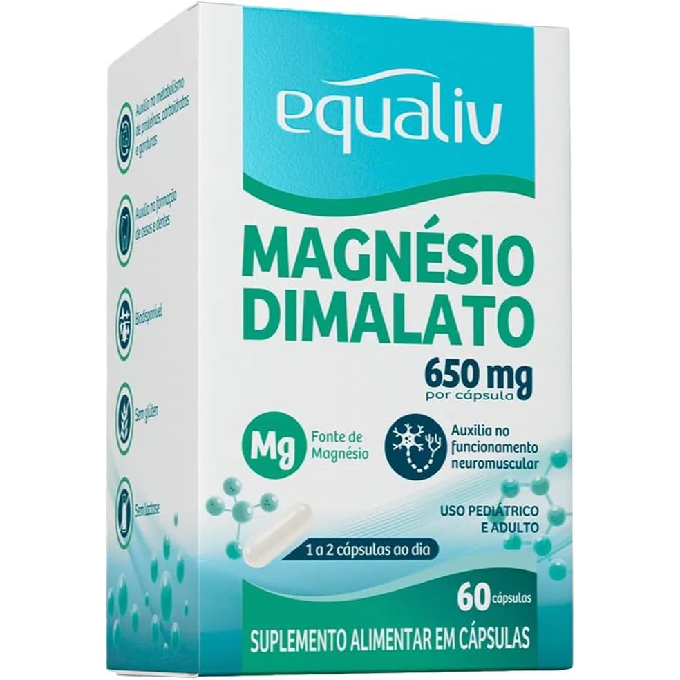 Suplemento Alimentar Magnésio Dimalato 650mg Equaliv 60 Cáps em Oferta na Shopee