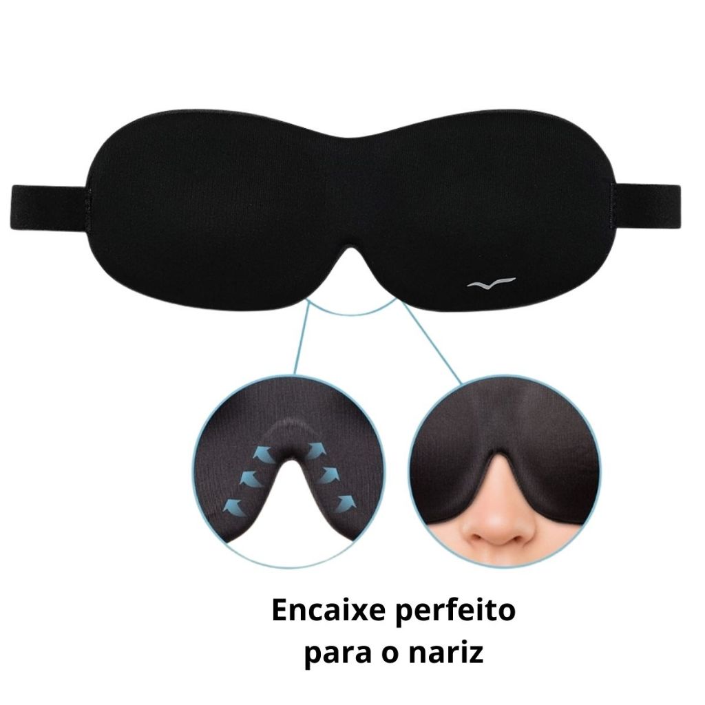 Máscara De Dormir 3d Tapa Olho Preto Blackout Confortável Ajustável