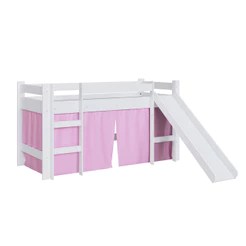 Cama Infantil com Escorregador Elevada Branco com Cortina Rosa - Completa Móveis