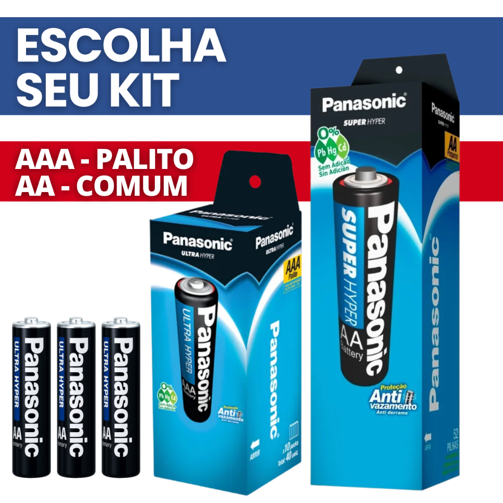 Pilhas Panasonic AA ou AAA | Comum ou Palito | Kit 8, 12, 24 ou 32 Unidades Para Controle Remoto Envio Rápido