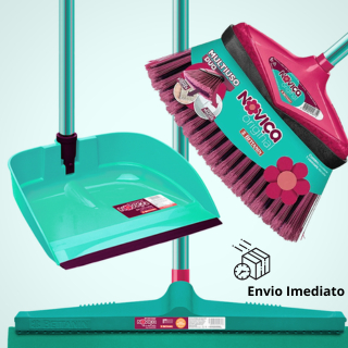 Kit Limpeza Pesada Completo Rodo Vassoura Pá Com Cabo Noviça em Oferta na Shopee