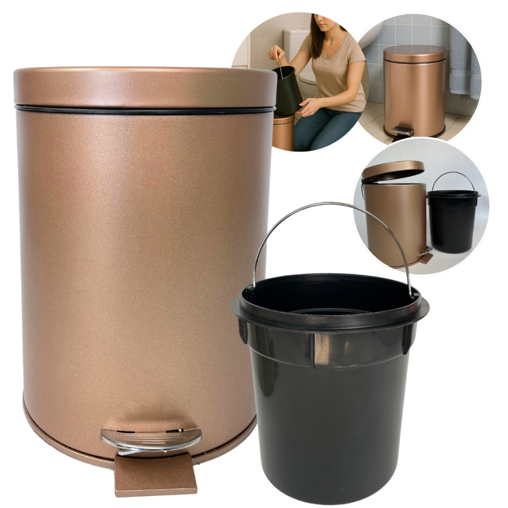 Lixeira Rosê Premium 5 Litros com Pedal Cesto Removivel para Banheiro, Cozinha, Lavabo ou Escritório Casa Golden