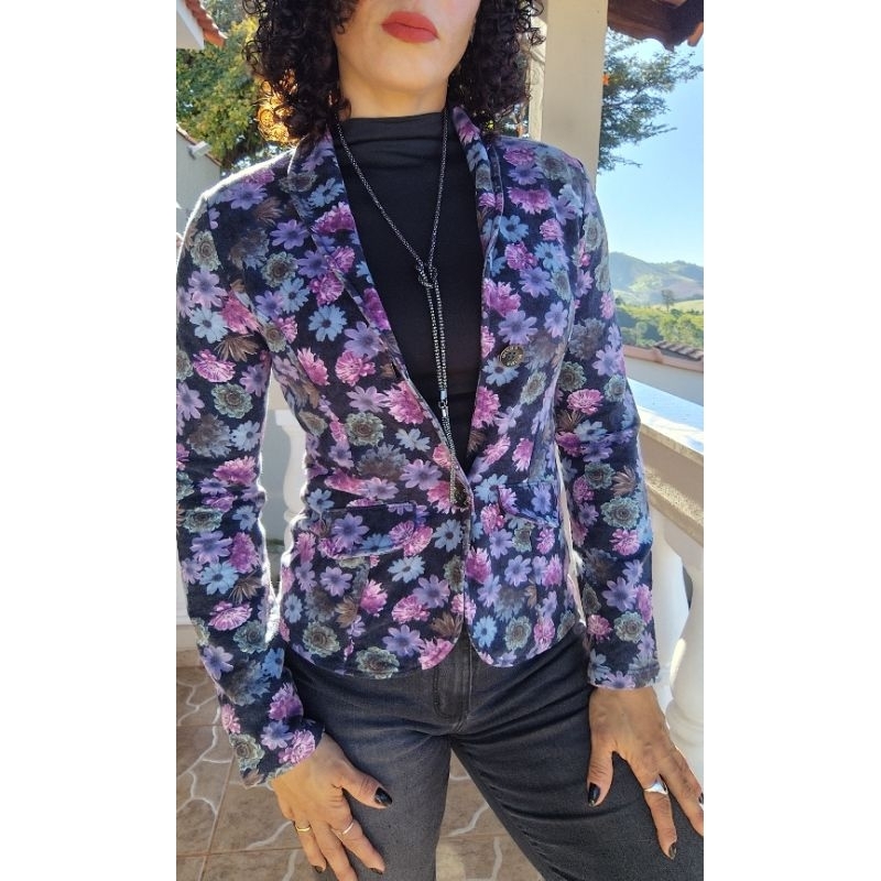 Blazer Moleton Floral Enfim tam.P Azul
