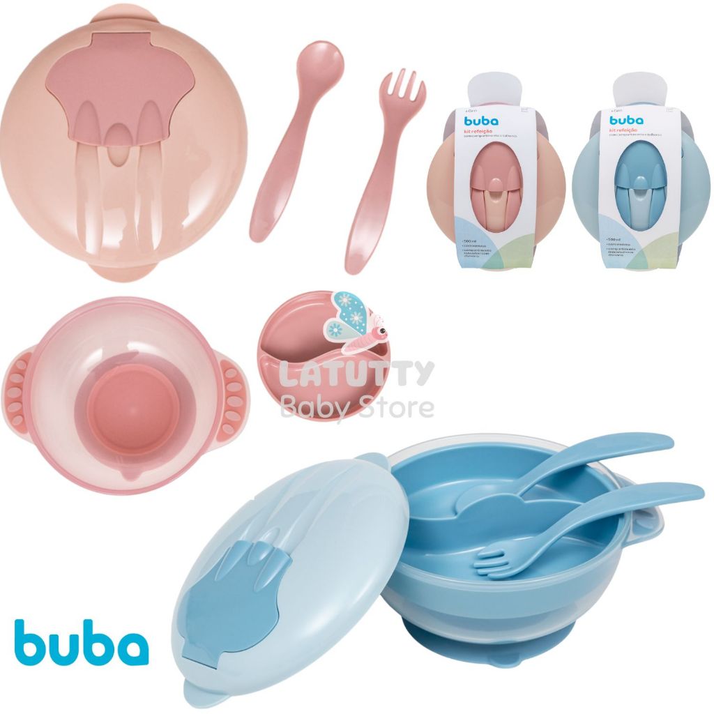 Kit Refeição com Ventosa e Talheres Buba Compartimento Removível Com Divisória Bowl Pratinho Infantil