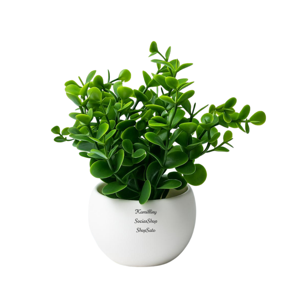 Kit 01/02/03 Arranjos Vasinhos Decorativos Redondo Branco Com Ramo Eucalipto Planta Artificial Realista