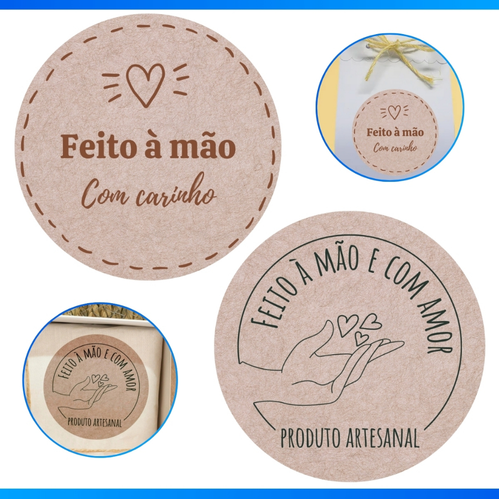 100 ADESIVO FEITO A MÃO E COM AMOR  4X4CM