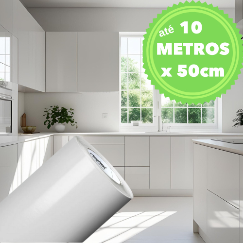 Até 10 METROS X 50cm Rolo Adesivo Vinil BRANCO FOSCO ou BRILHANTE Envelopamento Móveis Armário Parede Decoração Ploter