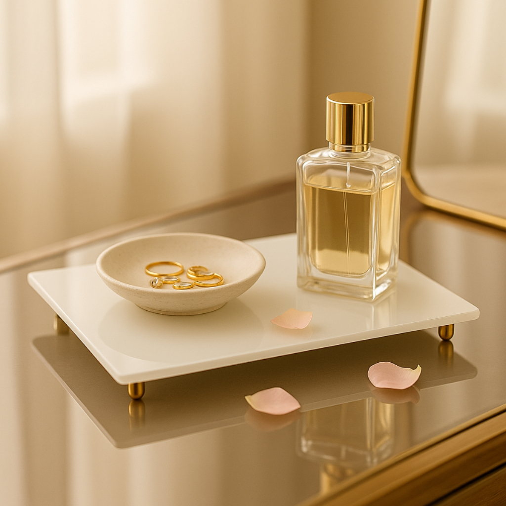 Bandeja lavabo vidro branco banheiro lavabo organizadora multiuso enfeites decorativos