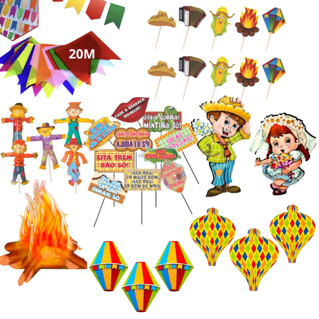 Kit Decoração Festa Junina Completo Mesa Enfeite São João Quadrilha Bandeirinha Arraiá fes...