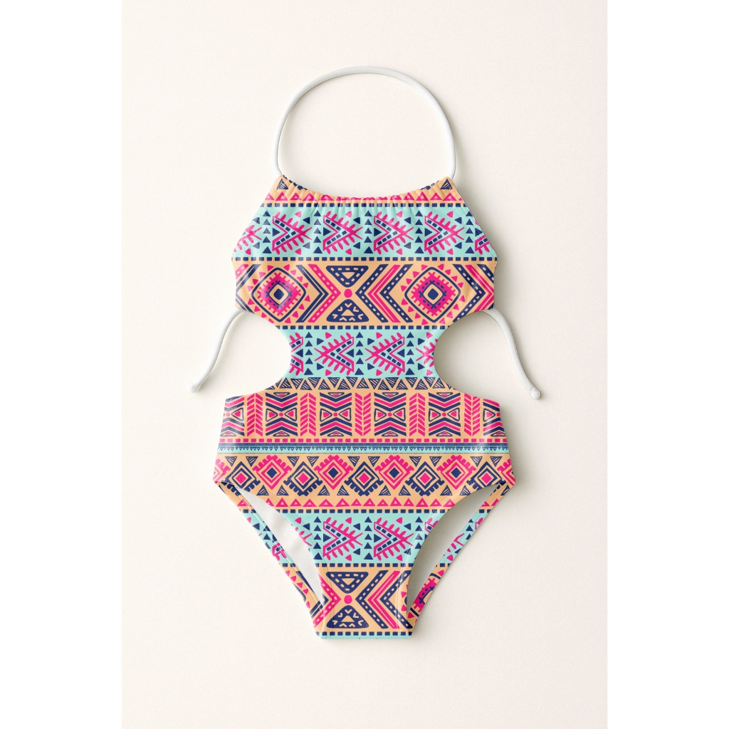 Maiô Infantil Frente Única Menina Feminino Moda Praia Natação Banho Estampas Étnicas E  Nativas