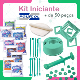Biscuit para Iniciante Polycol 50 Itens - 10 massas + Rolo + 8 estecas + extrusora e cortadores em Oferta na Shopee