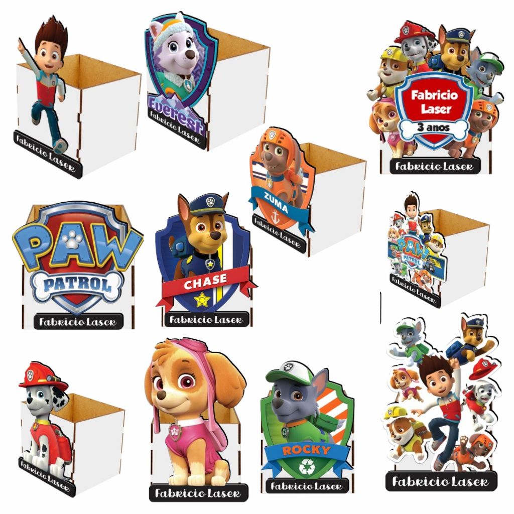Cachepot Adesivado em MDF no Modelo Patrulha Canina Skay Chase Everesty Rocky com Nome Personagens