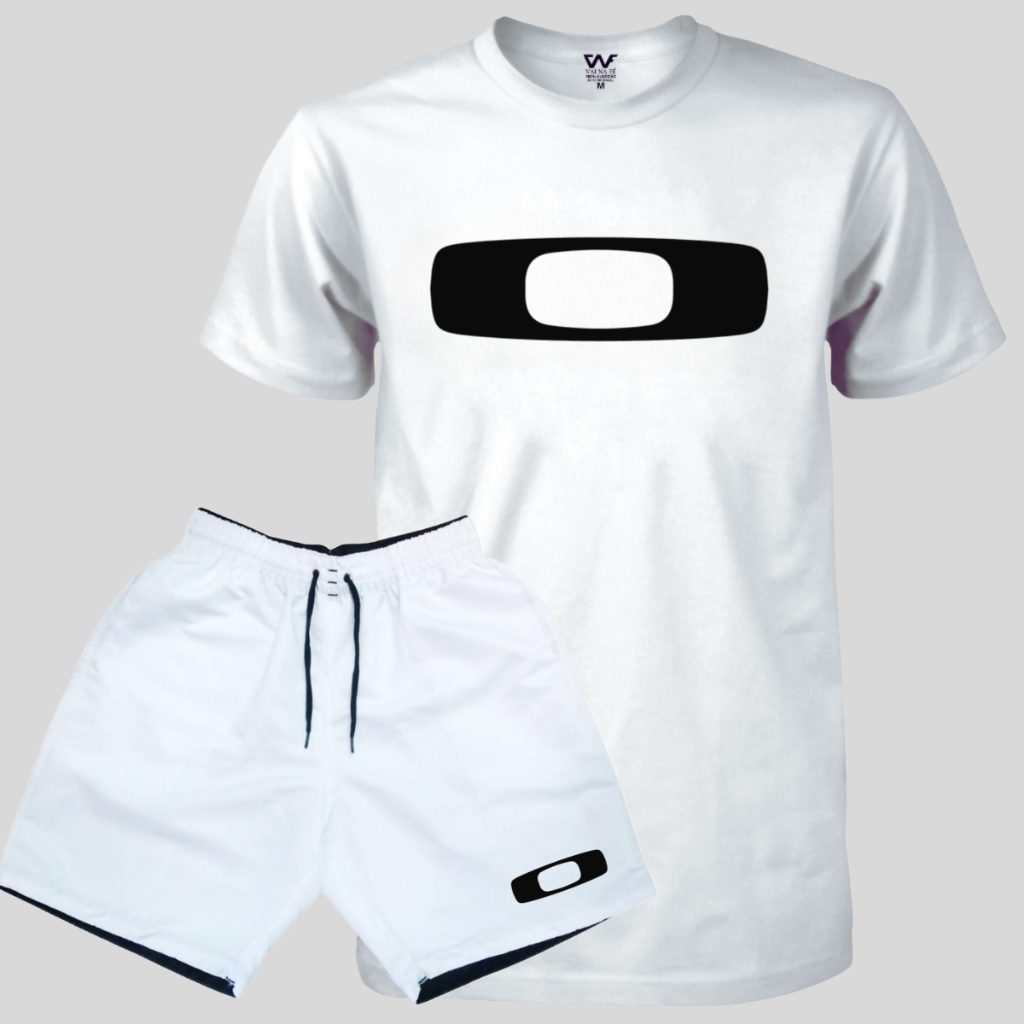 conjunto Bermuda Elastano + Camiseta okl Masculina kit moda praia Lançamento