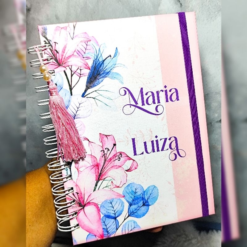 ENVIO RÁPIDO - Agenda Personalizada Feminina Não Datada  com Nome na Capa Caderno de Anotações Devocional